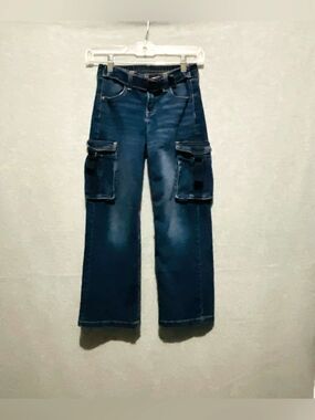 Limited Too Girls Size 10 Wide Leg Cargo Jeans Dark Wash Stretch Y2K Style